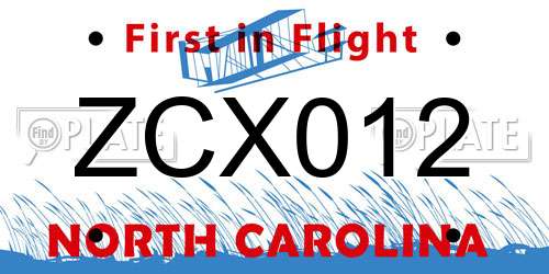 ZCX012 North Carolina License Plate