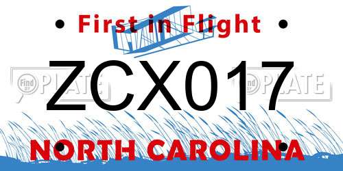 ZCX017 North Carolina License Plate
