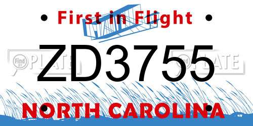 ZD3755 North Carolina License Plate