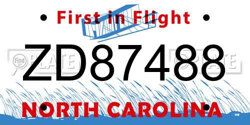 ZD87488 North Carolina License Plate