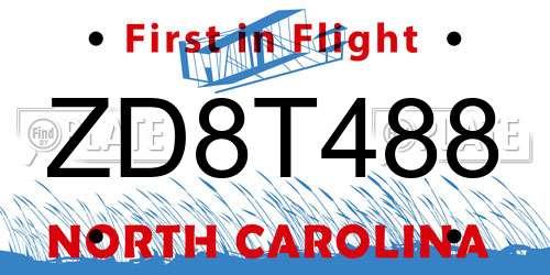ZD8T488 North Carolina License Plate