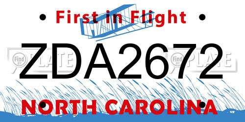 ZDA2672 North Carolina License Plate
