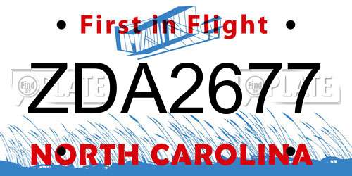 ZDA2677 North Carolina License Plate