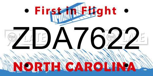 ZDA7622 North Carolina License Plate