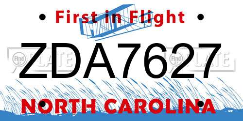 ZDA7627 North Carolina License Plate