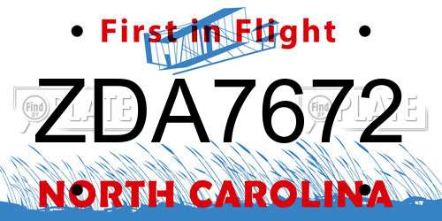 ZDA7672 North Carolina License Plate