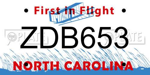 ZDB653 North Carolina License Plate