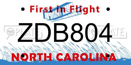 ZDB804 North Carolina License Plate