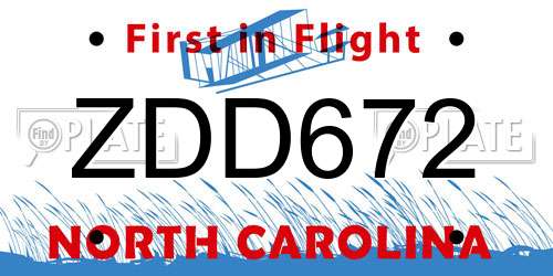 ZDD672 North Carolina License Plate