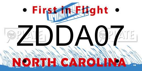 ZDDA07 North Carolina License Plate