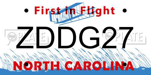 ZDDG27 North Carolina License Plate