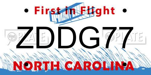 ZDDG77 North Carolina License Plate