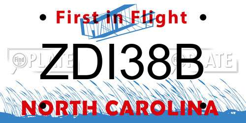 ZDI38B North Carolina License Plate