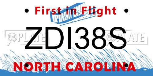 ZDI38S North Carolina License Plate