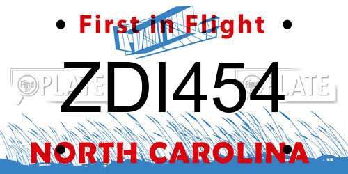 ZDI454 North Carolina License Plate