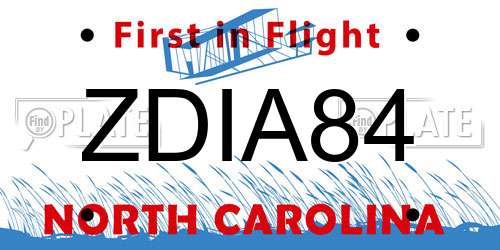 ZDIA84 North Carolina License Plate