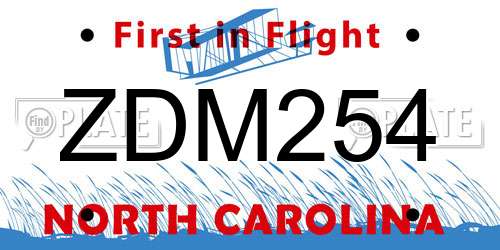 ZDM254 North Carolina License Plate
