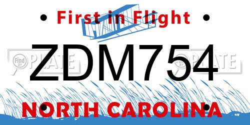 ZDM754 North Carolina License Plate