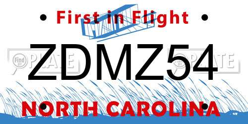 ZDMZ54 North Carolina License Plate