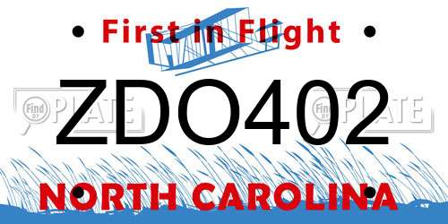 ZDO402 North Carolina License Plate