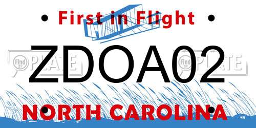 ZDOA02 North Carolina License Plate