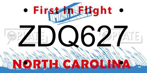 ZDQ627 North Carolina License Plate
