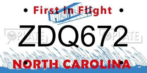 ZDQ672 North Carolina License Plate