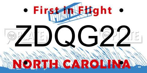 ZDQG22 North Carolina License Plate
