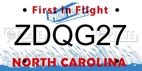 ZDQG27 North Carolina License Plate