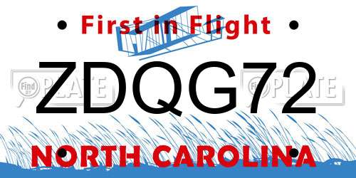 ZDQG72 North Carolina License Plate