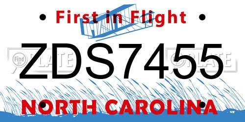 ZDS7455 North Carolina License Plate