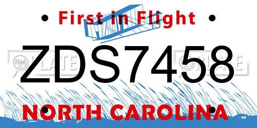 ZDS7458 North Carolina License Plate