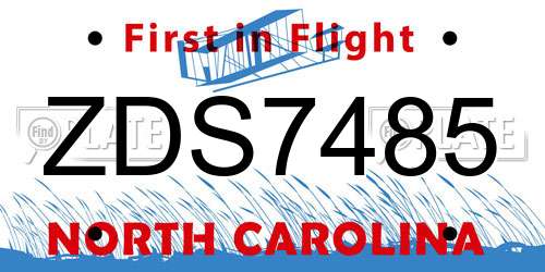ZDS7485 North Carolina License Plate