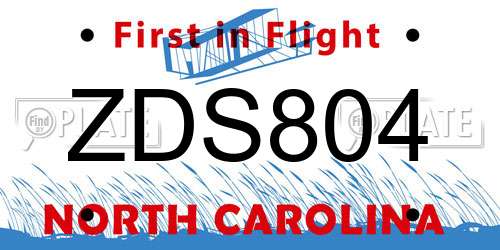 ZDS804 North Carolina License Plate