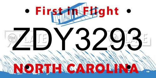 ZDY3293 North Carolina License Plate