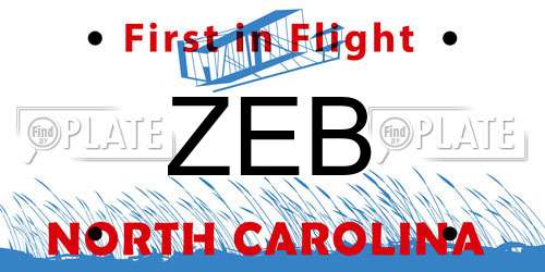 ZEB North Carolina License Plate
