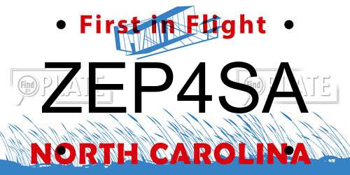 ZEP4SA North Carolina License Plate