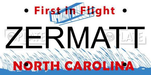 ZERMATT North Carolina License Plate