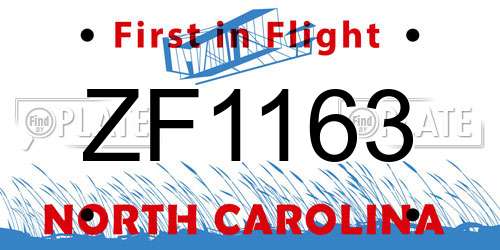 ZF1163 North Carolina License Plate