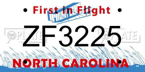 ZF3225 North Carolina License Plate