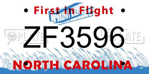 ZF3596 North Carolina License Plate