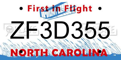 ZF3D355 North Carolina License Plate