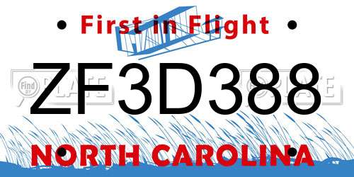 ZF3D388 North Carolina License Plate