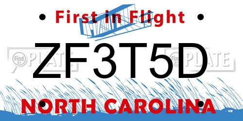 ZF3T5D North Carolina License Plate