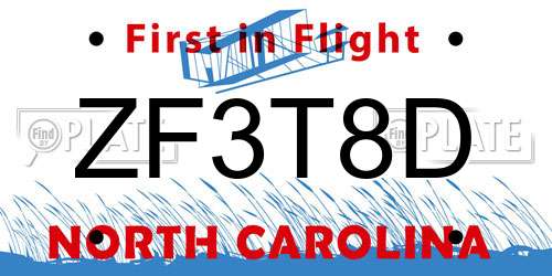 ZF3T8D North Carolina License Plate