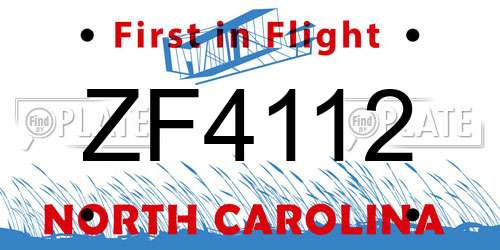 ZF4112 North Carolina License Plate