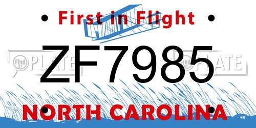 ZF7985 North Carolina License Plate