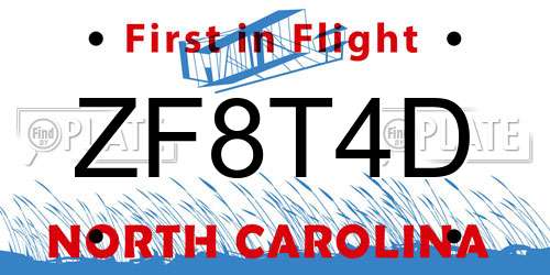 ZF8T4D North Carolina License Plate