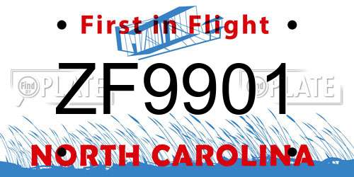 ZF9901 North Carolina License Plate