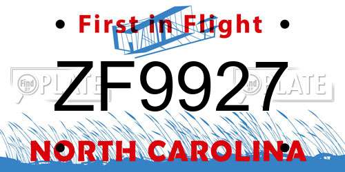 ZF9927 North Carolina License Plate